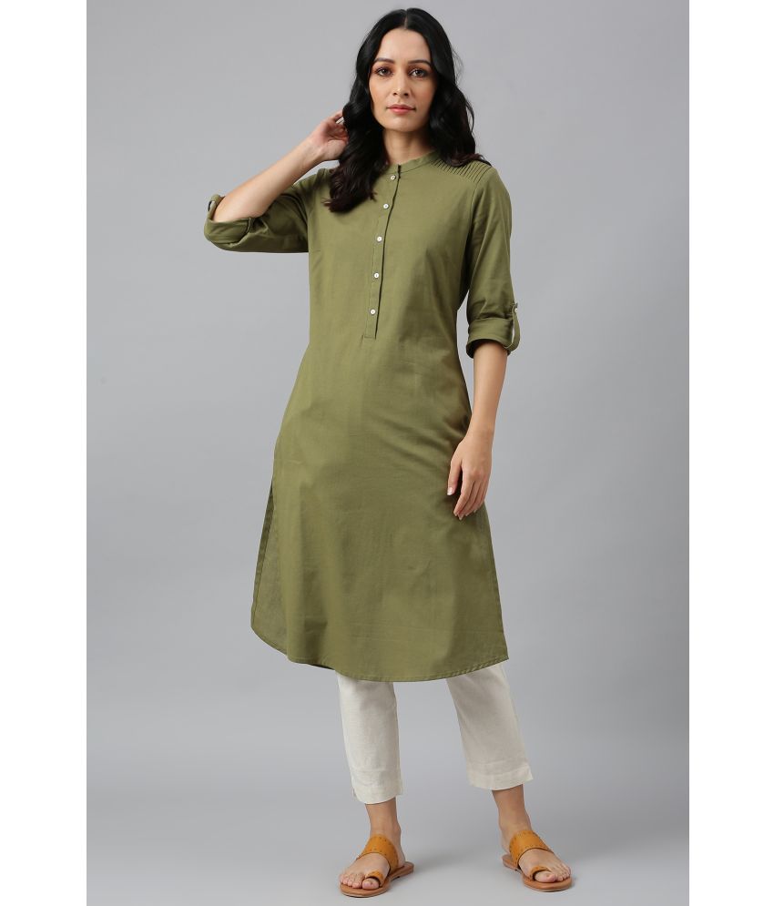     			W Cotton Blend Solid Straight Women's Kurti - Green ( Pack of 1 )