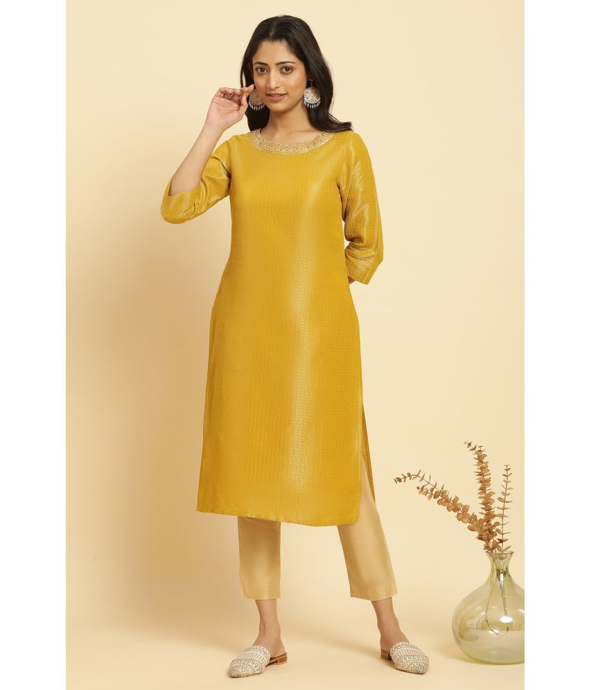     			W Cotton Blend Solid Straight Women's Kurti - Yellow ( Pack of 1 )