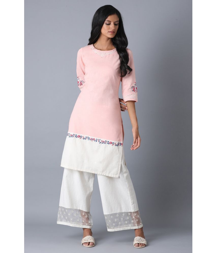     			W Cotton Blend Solid Straight Women's Kurti - Pink ( Pack of 1 )