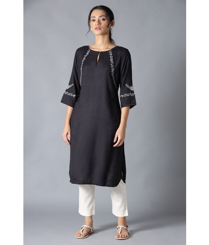     			W Rayon Solid Straight Women's Kurti - Black ( Pack of 1 )