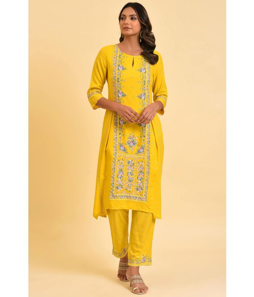     			W Viscose Printed A-line Women's Kurti - Yellow ( Pack of 1 )