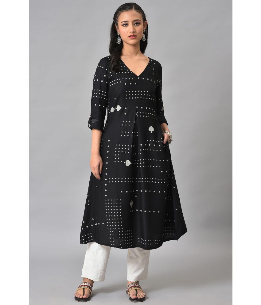     			W Viscose Printed A-line Women's Kurti - Black ( Pack of 1 )