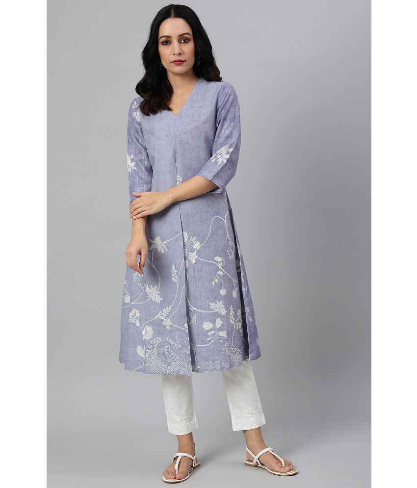     			W Viscose Printed Flared Women's Kurti - Blue ( Pack of 1 )