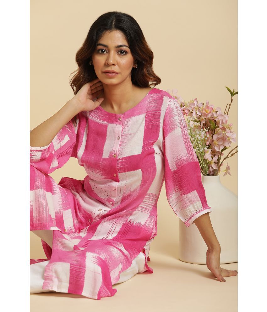     			W Viscose Printed Straight Women's Kurti - Pink ( Pack of 1 )