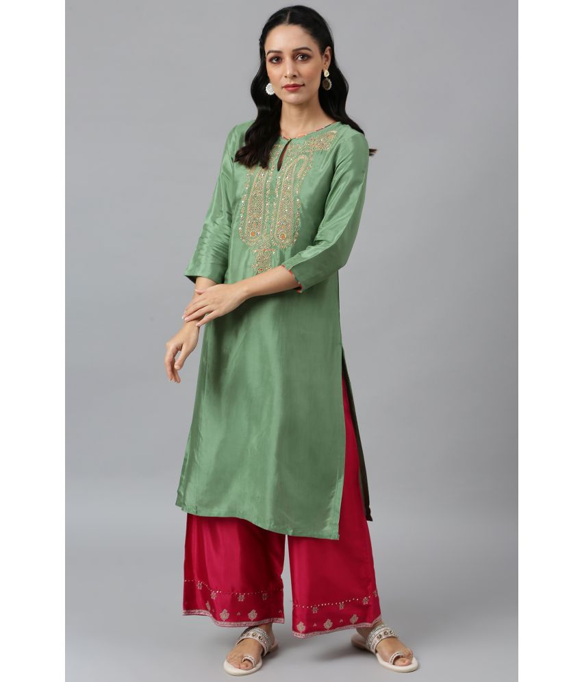     			W Viscose Solid Straight Women's Kurti - Green ( Pack of 1 )