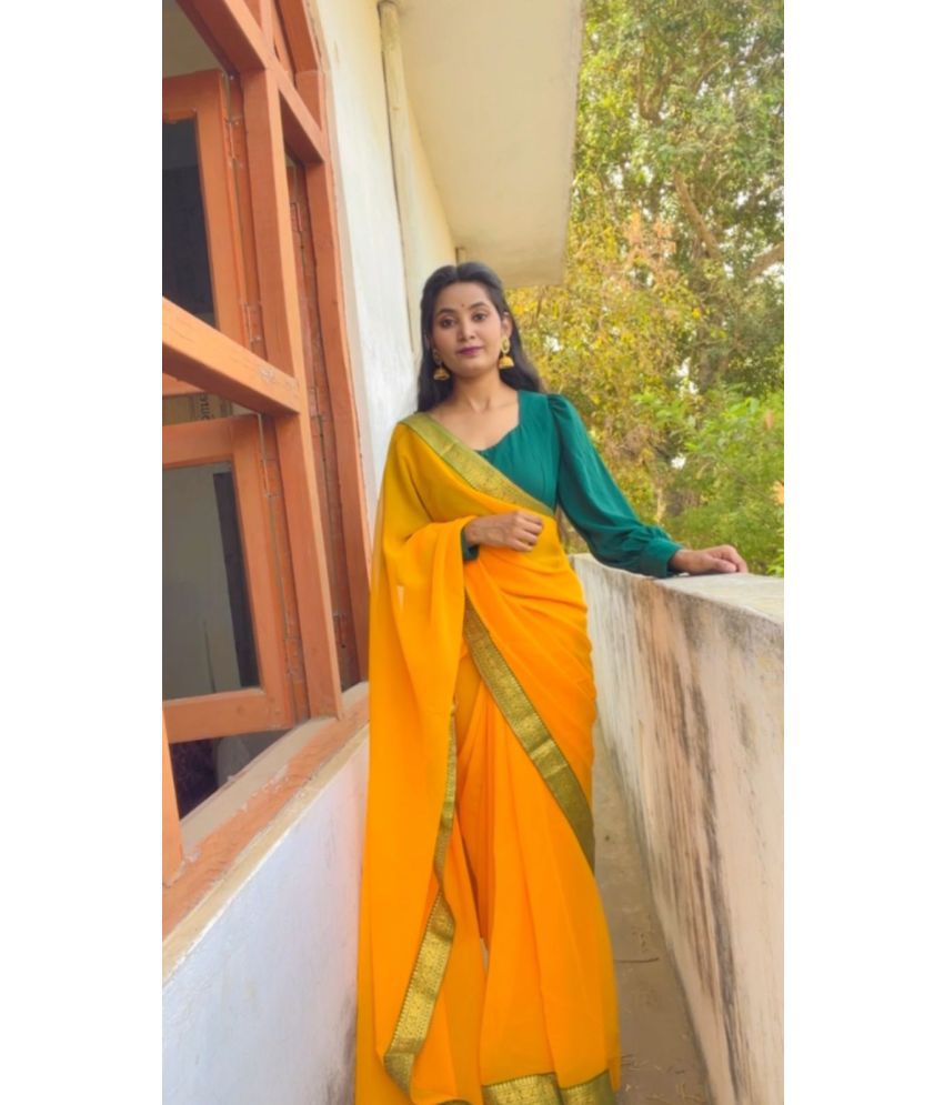     			ANAND SAREES Chiffon Solid Saree With Blouse Piece - Yellow ( Pack of 1 )