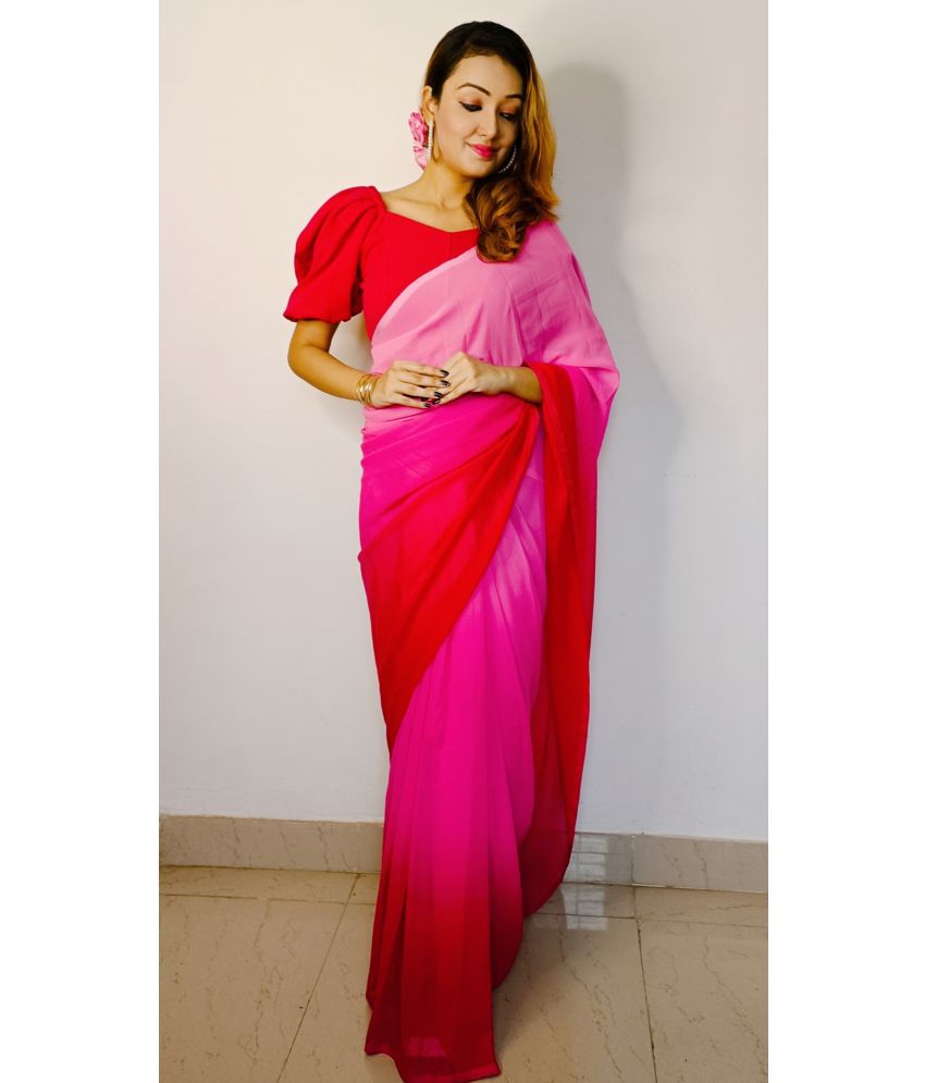     			ANAND SAREES Georgette Self Design Saree With Blouse Piece - Pink ( Pack of 1 )