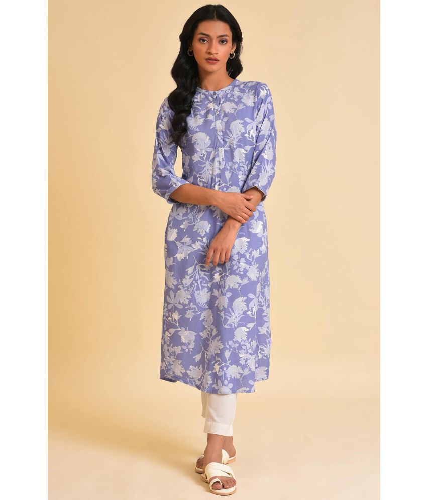    			W Viscose Printed Kurti With Pants Women's Stitched Salwar Suit - Blue ( Pack of 1 )