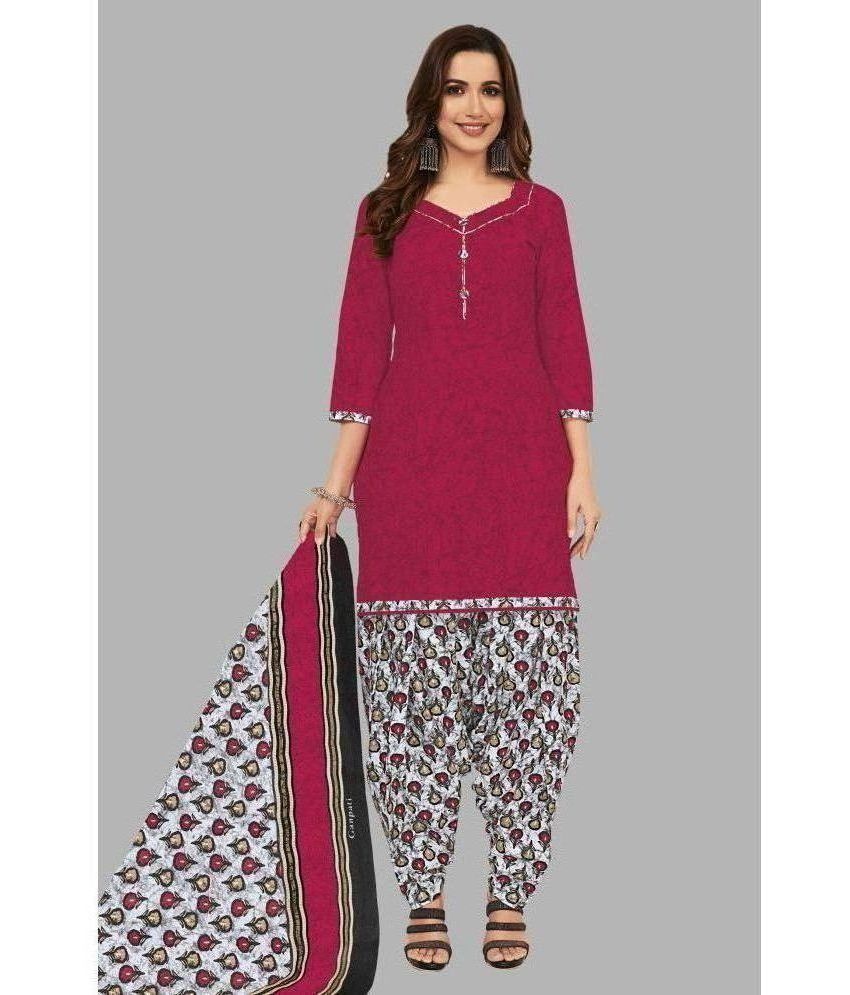     			shree jeenmata collection Unstitched Cotton Printed Dress Material - Burgundy ( Pack of 1 )