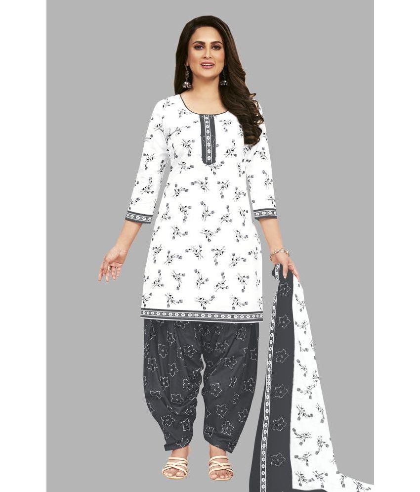     			shree jeenmata collection Unstitched Cotton Printed Dress Material - White ( Pack of 1 )