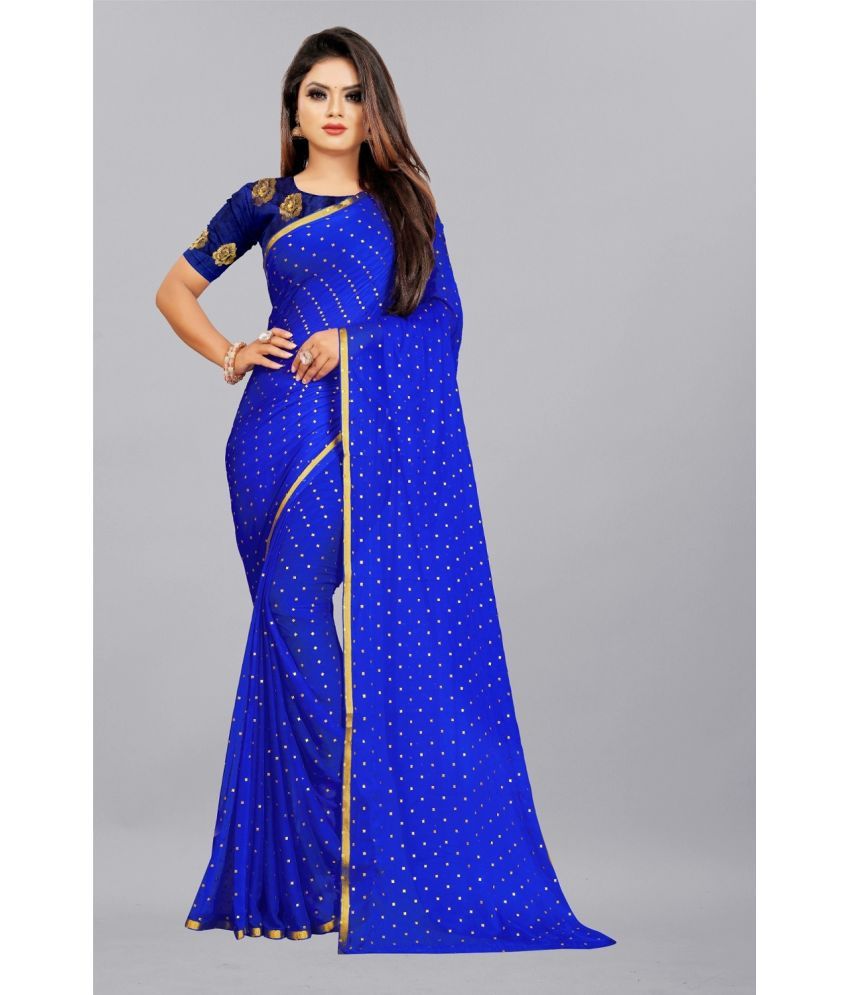     			Aardiva Chiffon Printed Saree With Blouse Piece - Blue ( Pack of 1 )