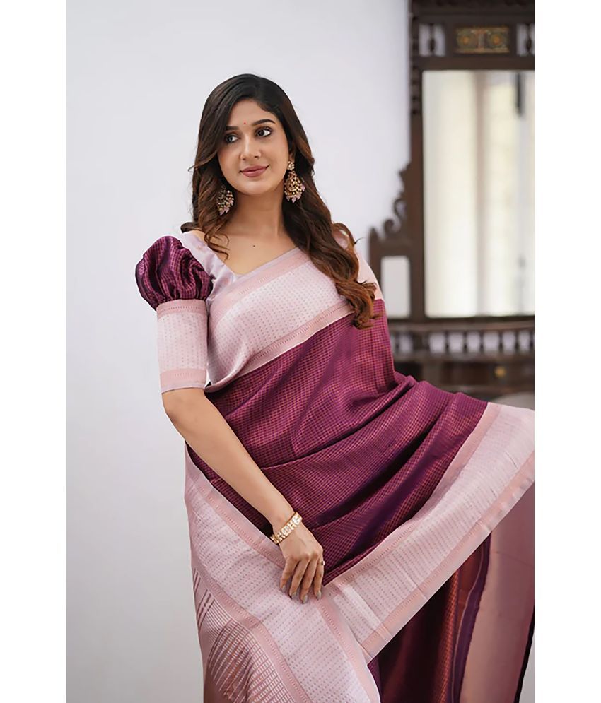     			Anjanaya  sarees Banarasi Silk Woven Saree With Blouse Piece - Wine ( Pack of 1 )