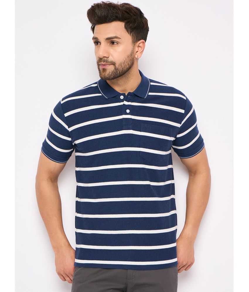     			Duke Cotton Blend Regular Fit Striped Half Sleeves Men's Polo T Shirt - Blue ( Pack of 1 )