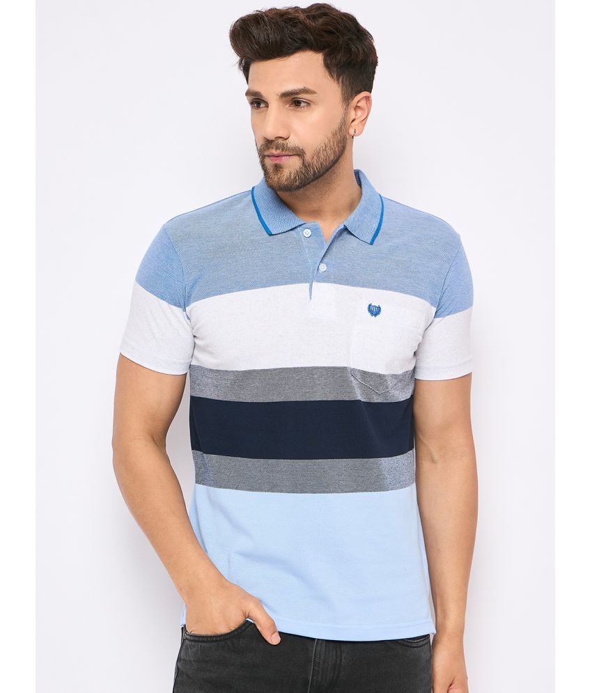     			Duke Pack of 1 Cotton Blend Regular Fit Striped Half Sleeves Men's Polo T Shirt ( Blue )