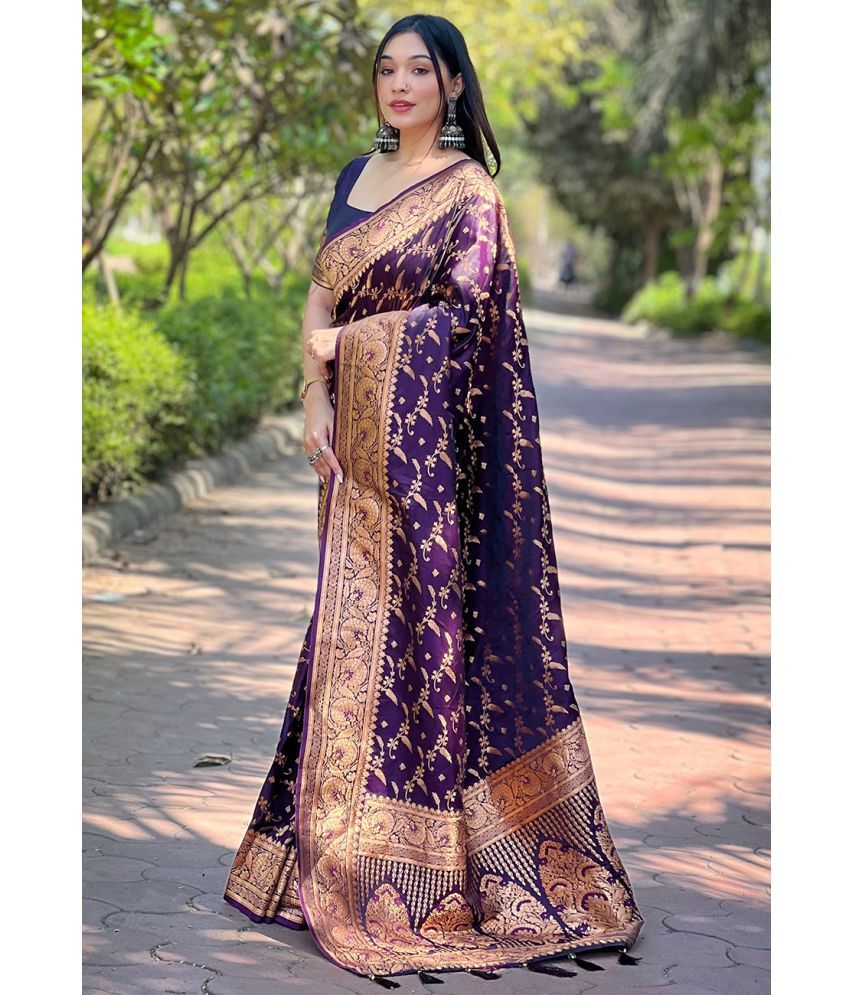     			ELITE WEAVES Satin Woven Saree With Blouse Piece - Wine ( Pack of 1 )