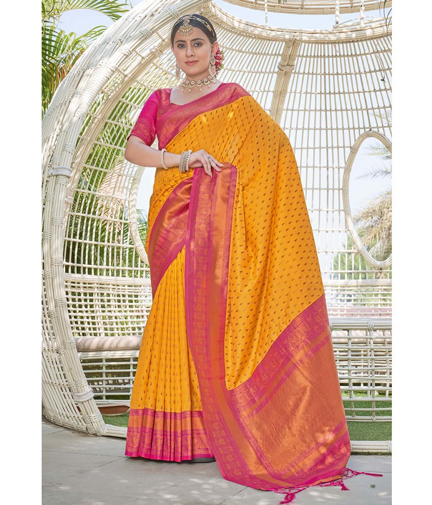     			ELITE WEAVES Silk Woven Saree With Blouse Piece - Yellow ( Pack of 1 )