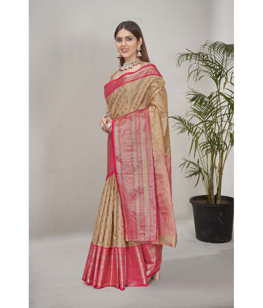     			ELITE WEAVES Tissue Woven Saree With Blouse Piece - Cream ( Pack of 1 )