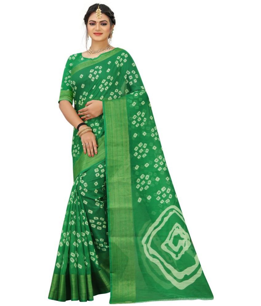     			Grustaker Cotton Printed Saree With Blouse Piece - Green ( Pack of 1 )
