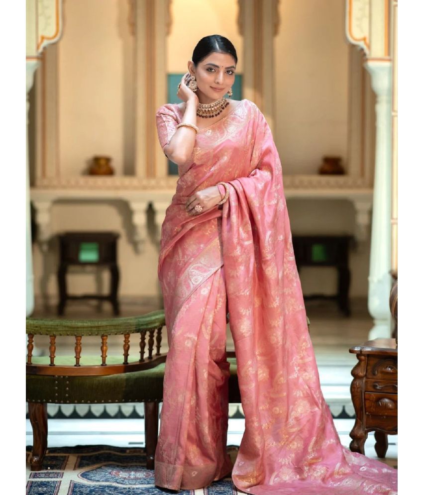     			JULEE Banarasi Silk Embellished Saree With Blouse Piece - Peach ( Pack of 1 )