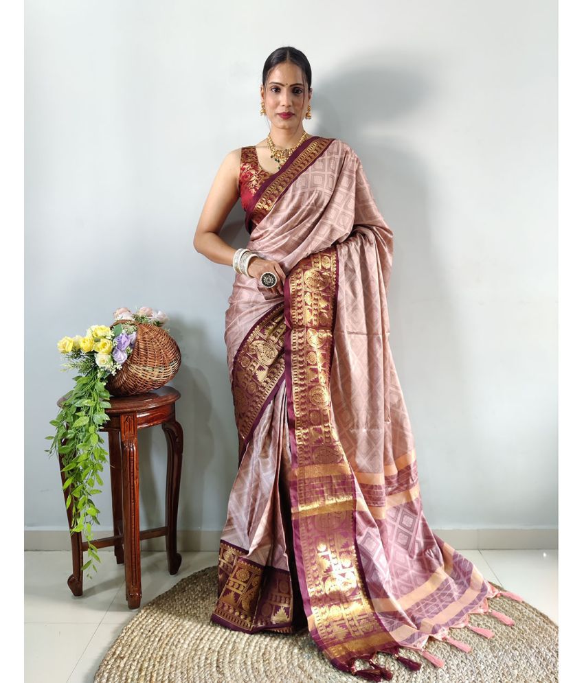     			JULEE Banarasi Silk Embellished Saree With Blouse Piece - LightBLue ( Pack of 1 )