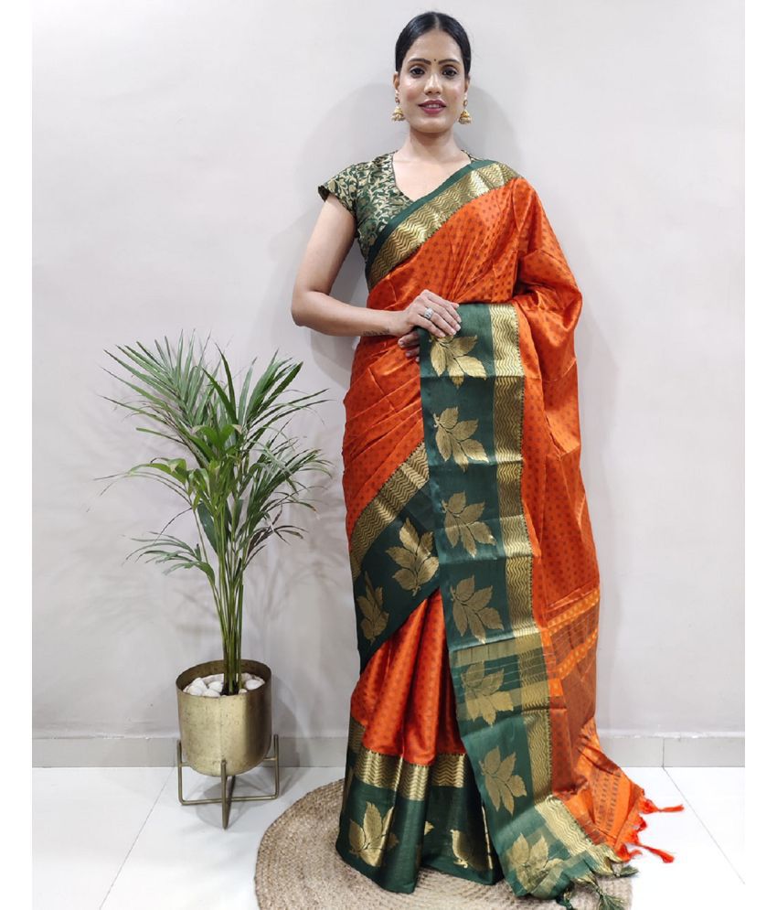     			JULEE Banarasi Silk Embellished Saree With Blouse Piece - Orange ( Pack of 1 )