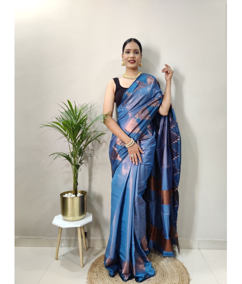     			JULEE Banarasi Silk Embellished Saree With Blouse Piece - SkyBlue ( Pack of 1 )