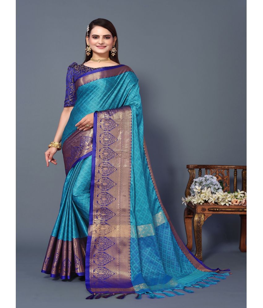     			JULEE Banarasi Silk Embellished Saree With Blouse Piece - SkyBlue ( Pack of 1 )
