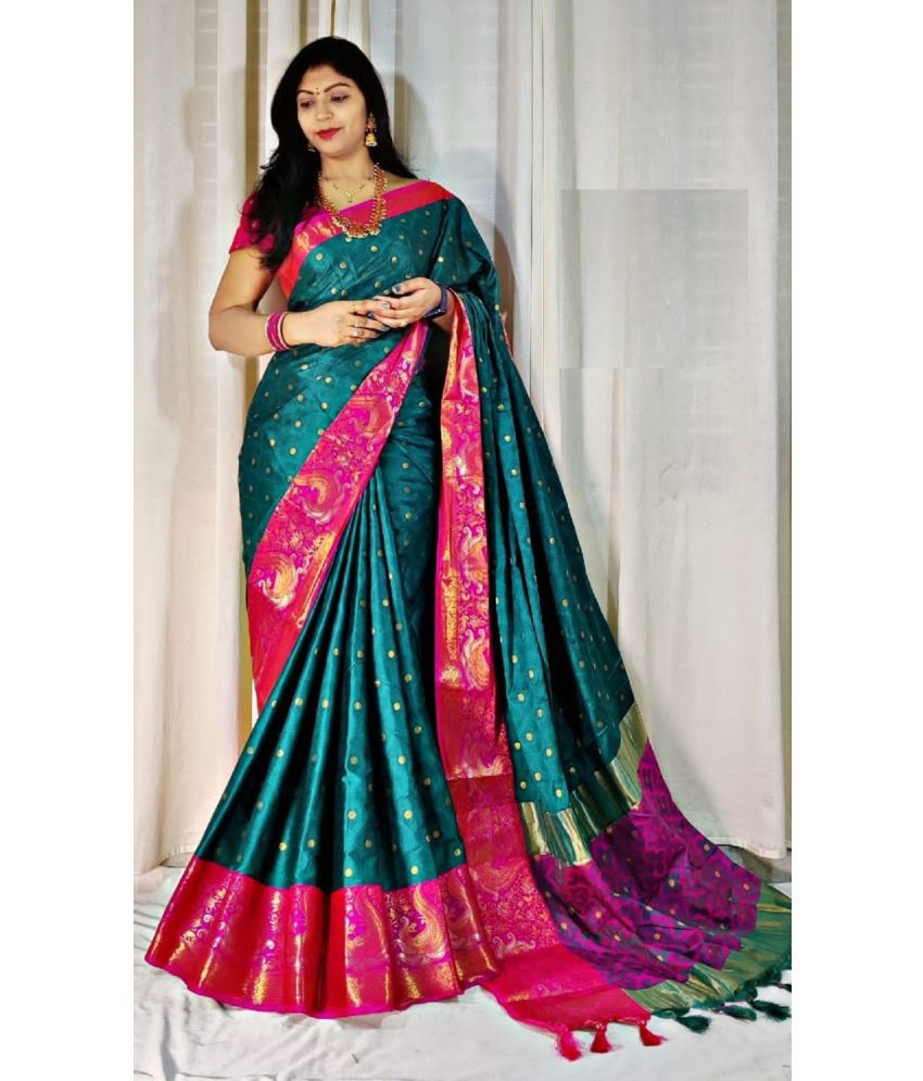     			JULEE Banarasi Silk Embellished Saree With Blouse Piece - Rama ( Pack of 1 )