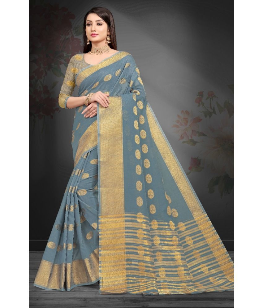     			JULEE Banarasi Silk Embellished Saree With Blouse Piece - Grey ( Pack of 1 )