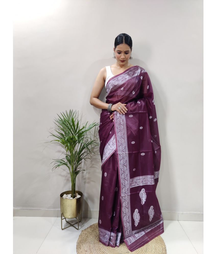     			JULEE Banarasi Silk Embellished Saree With Blouse Piece - Wine ( Pack of 1 )