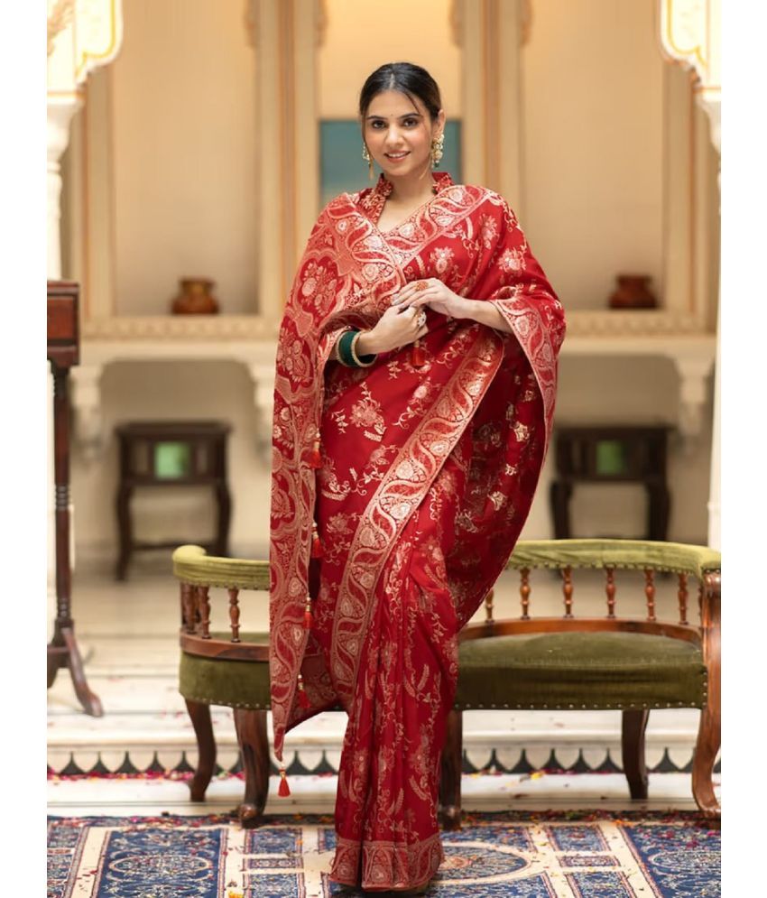     			JULEE Banarasi Silk Embellished Saree With Blouse Piece - Red ( Pack of 1 )