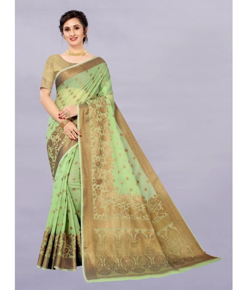     			JULEE Banarasi Silk Embellished Saree With Blouse Piece - Light Green ( Pack of 1 )