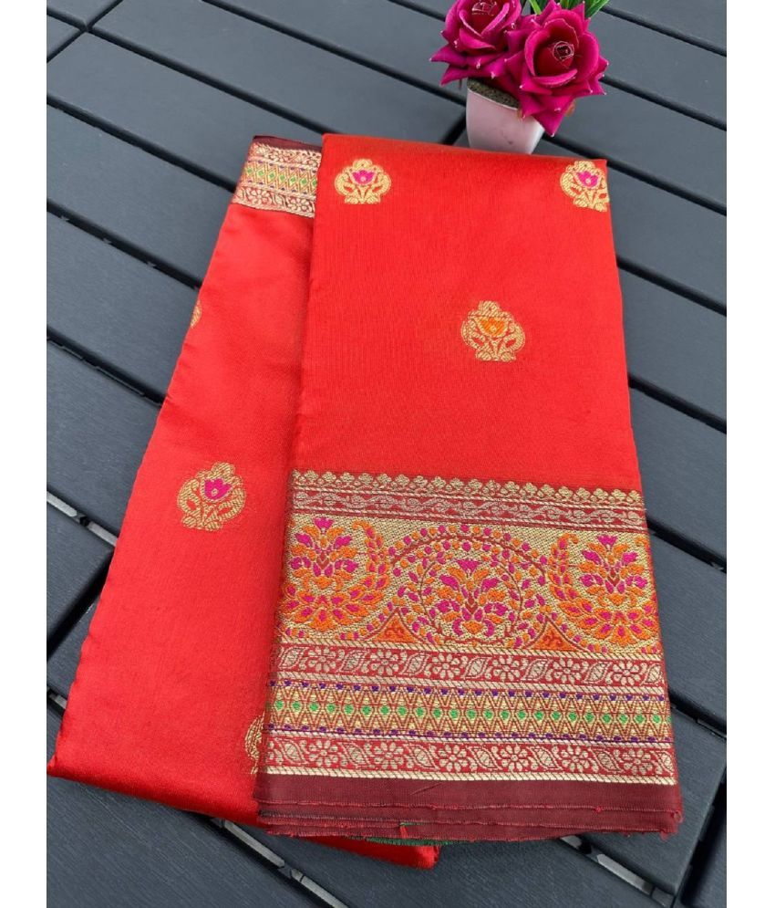     			JULEE Banarasi Silk Embellished Saree With Blouse Piece - Red ( Pack of 1 )