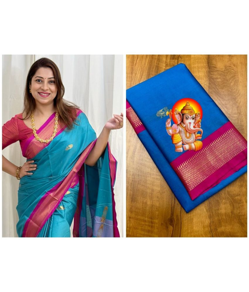     			JULEE Cotton Silk Embellished Saree With Blouse Piece - SkyBlue ( Pack of 1 )