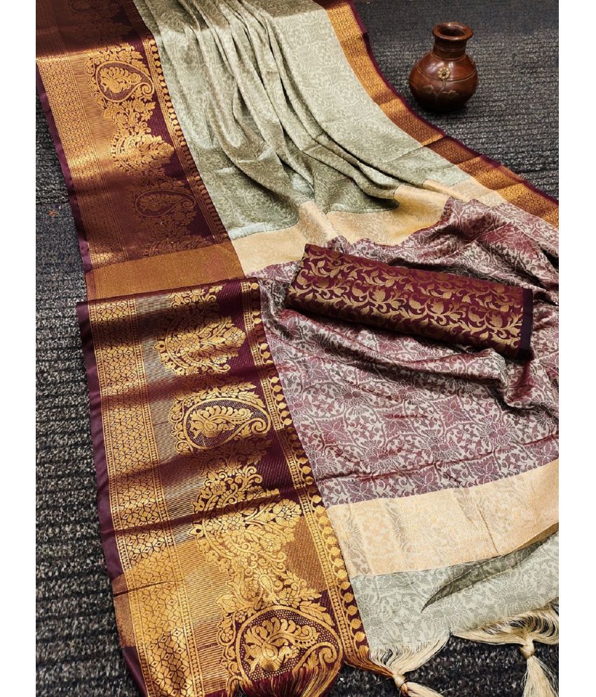     			JULEE Cotton Silk Embellished Saree With Blouse Piece - Brown ( Pack of 1 )