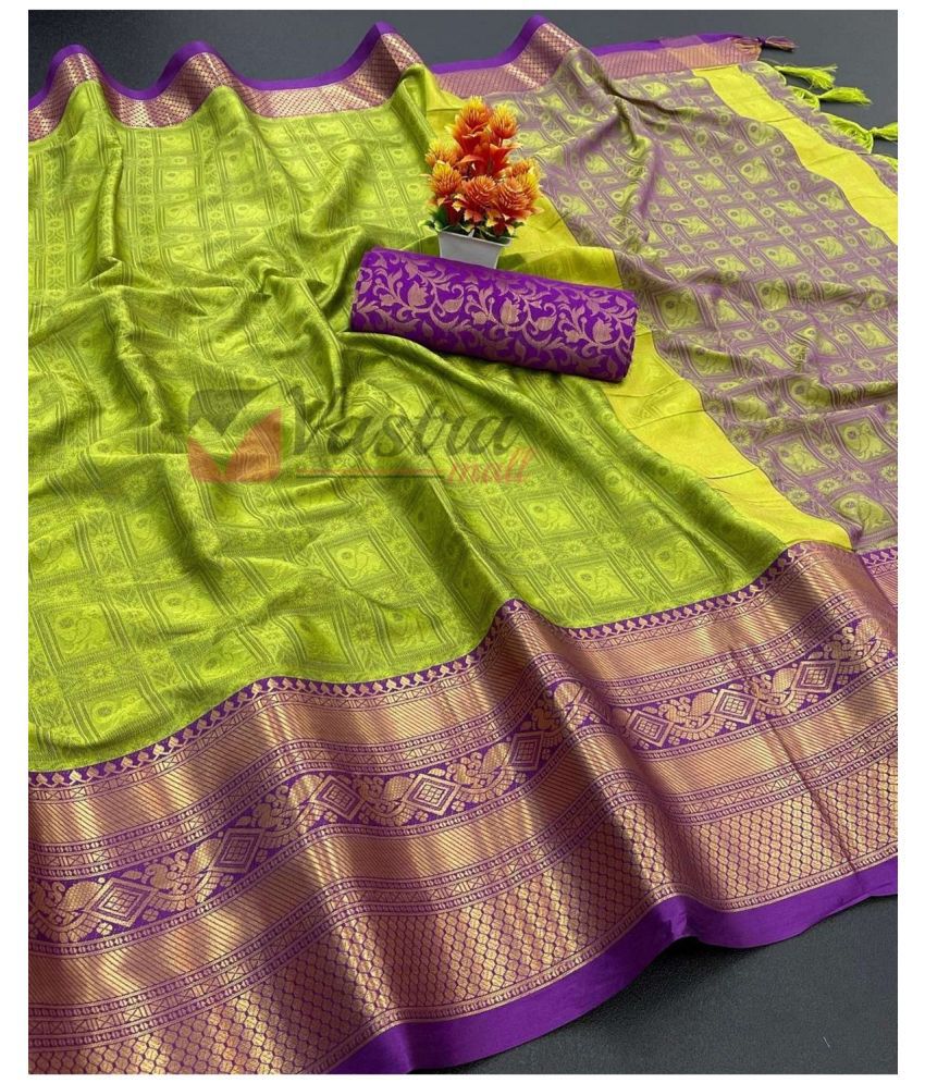     			JULEE Cotton Silk Embellished Saree With Blouse Piece - Purple ( Pack of 1 )