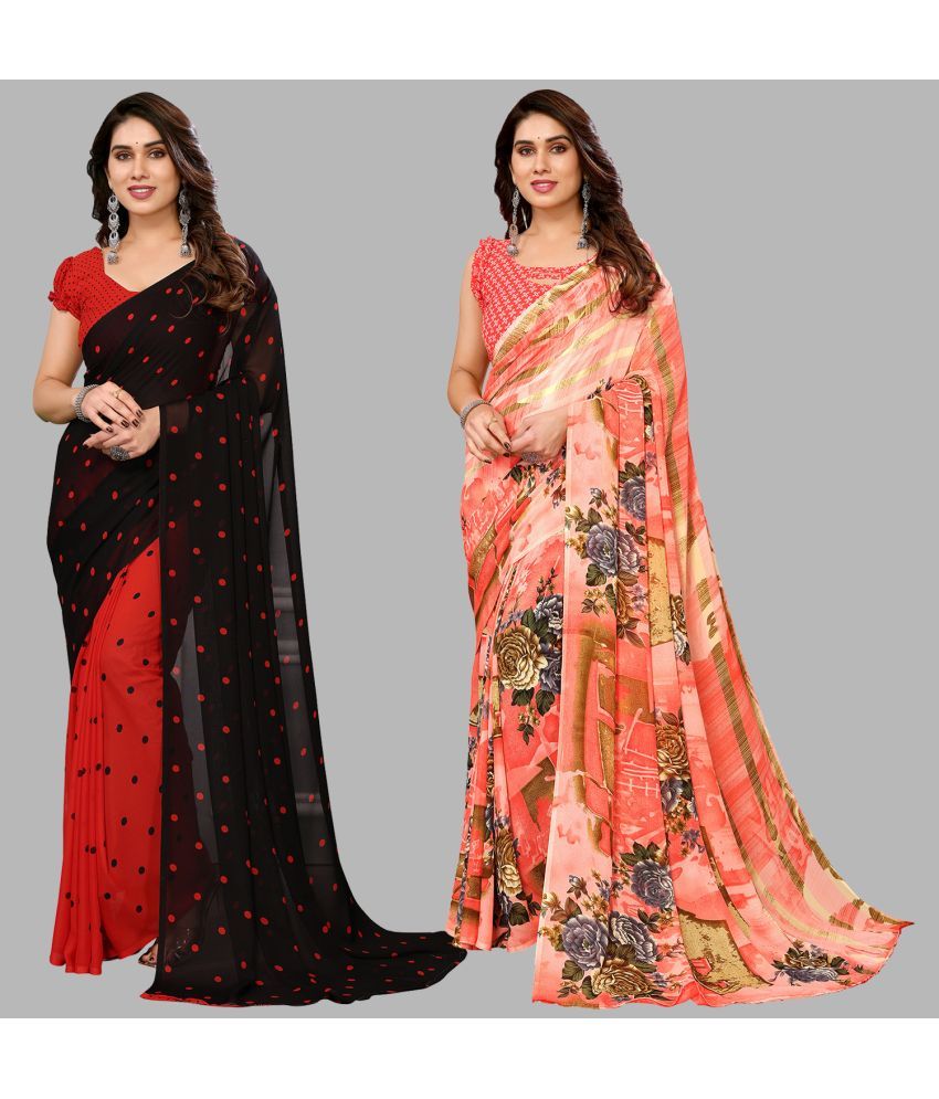     			Kashvi Sarees Georgette Printed Saree With Blouse Piece - Multicolor ( Pack of 2 )