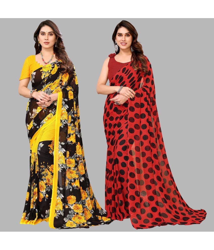     			Kashvi Sarees Georgette Printed Saree With Blouse Piece - Multicolor ( Pack of 2 )