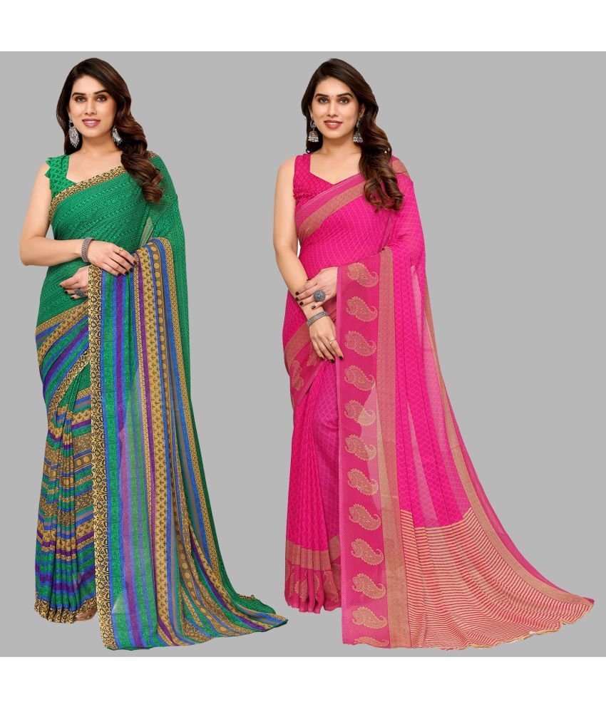     			Kashvi Sarees Georgette Printed Saree With Blouse Piece - Multicolor ( Pack of 2 )