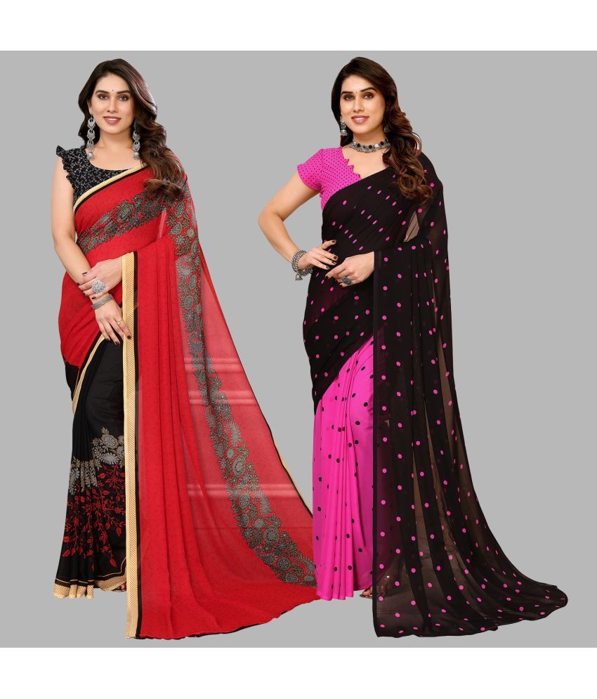     			Kashvi Sarees Georgette Printed Saree With Blouse Piece - Multicolor ( Pack of 2 )