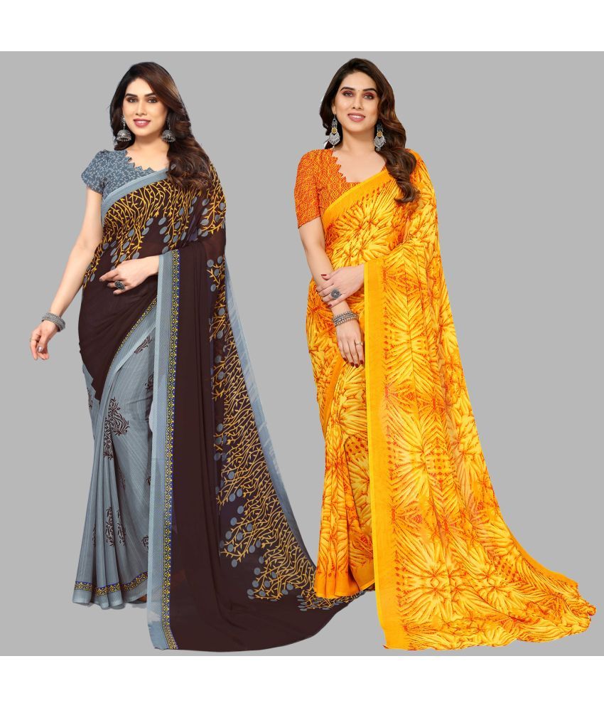     			Kashvi Sarees Georgette Printed Saree With Blouse Piece - Multicolor ( Pack of 2 )