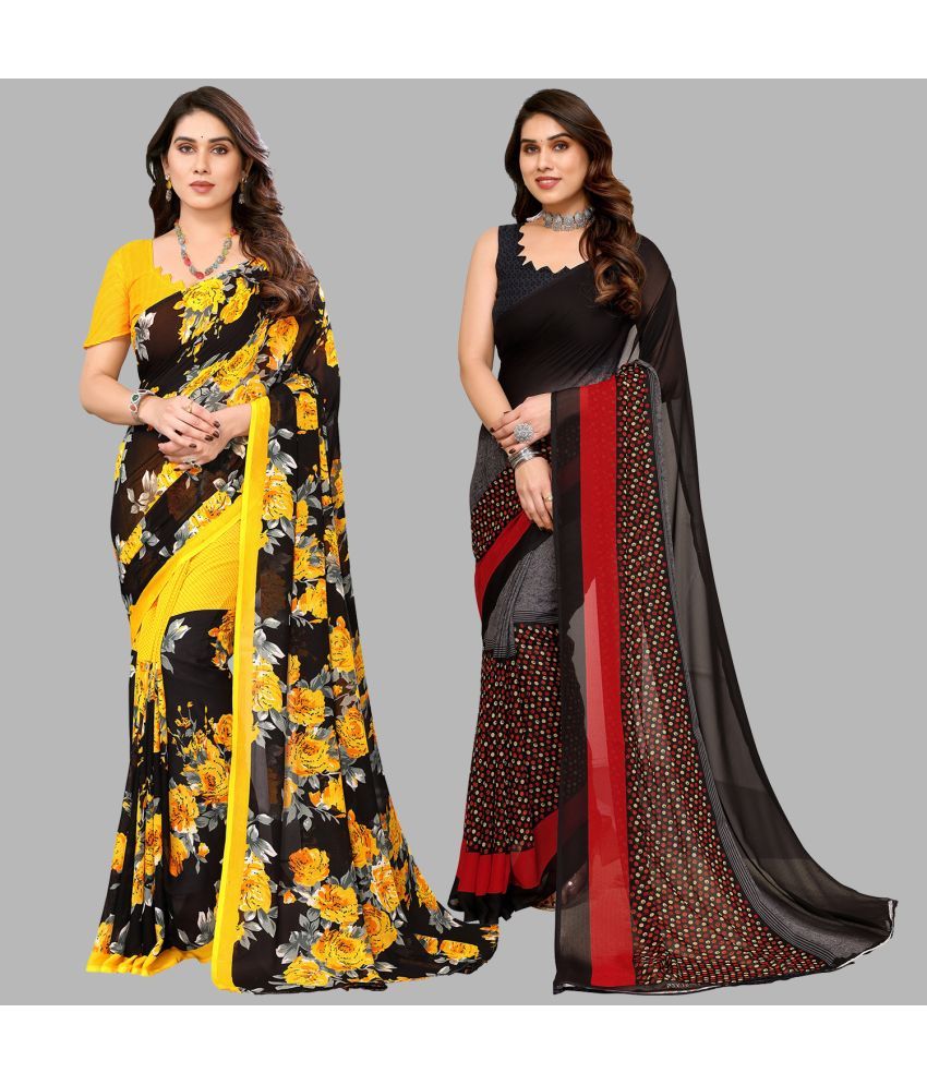     			Kashvi Sarees Georgette Printed Saree With Blouse Piece - Multicolor ( Pack of 2 )