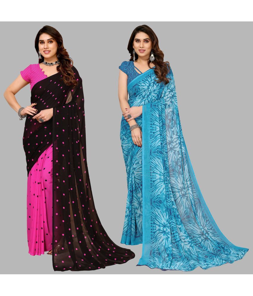     			Kashvi Sarees Georgette Printed Saree With Blouse Piece - Multicolor ( Pack of 2 )