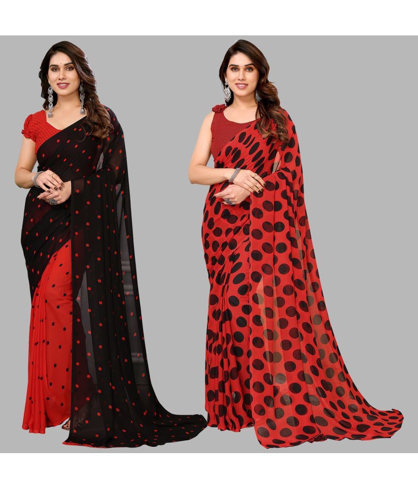     			Kashvi Sarees Georgette Printed Saree With Blouse Piece - Multicolor ( Pack of 2 )