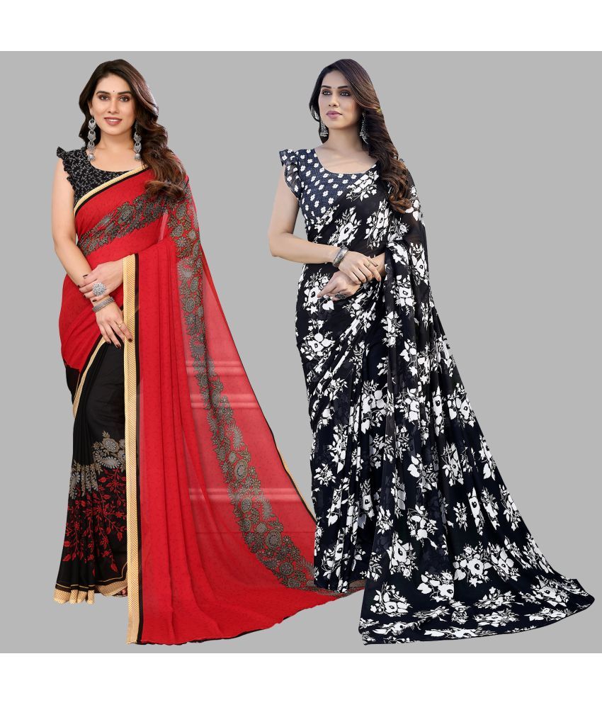     			Kashvi Sarees Georgette Printed Saree With Blouse Piece - Multicolor ( Pack of 2 )