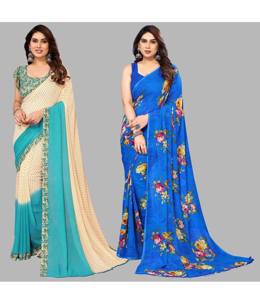     			Kashvi Sarees Georgette Printed Saree With Blouse Piece - Multicolor ( Pack of 2 )