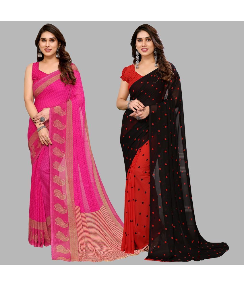     			Kashvi Sarees Georgette Printed Saree With Blouse Piece - Multicolor ( Pack of 2 )