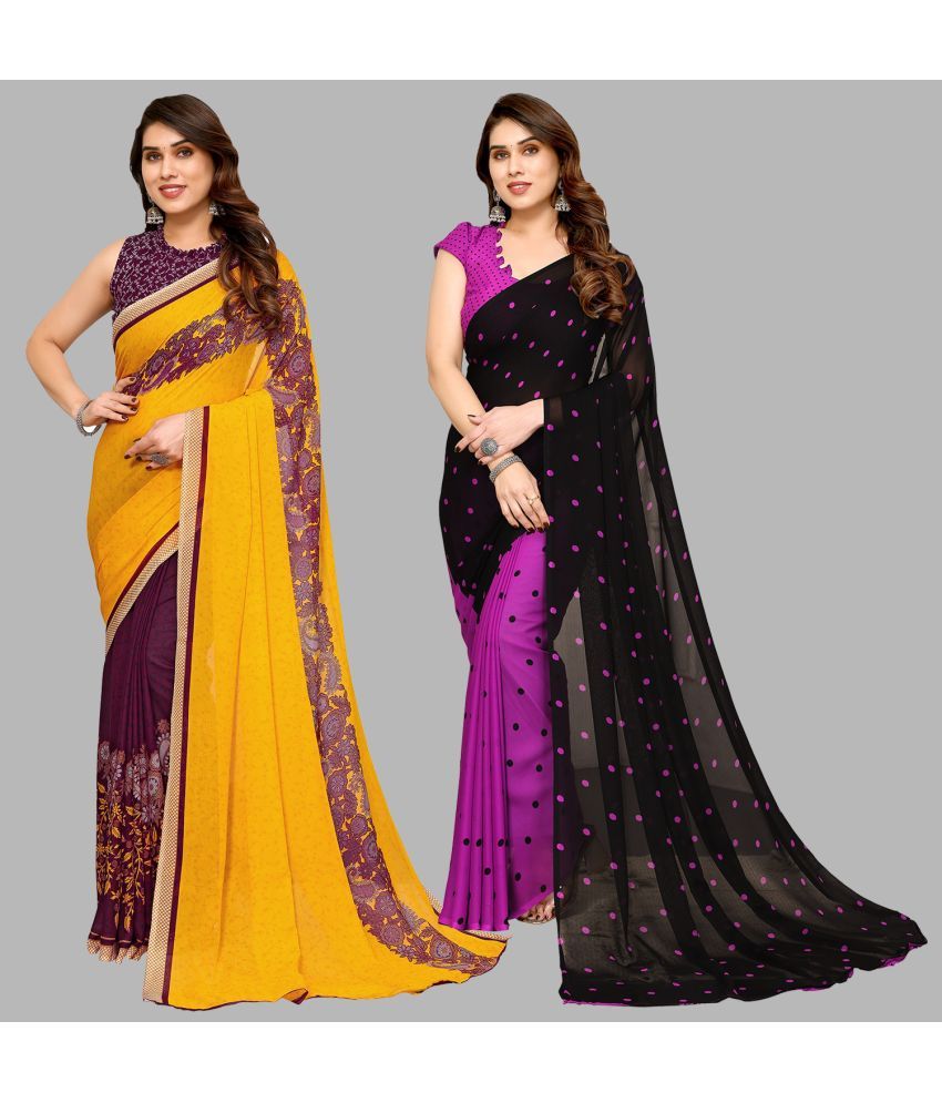     			Kashvi Sarees Georgette Printed Saree With Blouse Piece - Multicolor ( Pack of 2 )