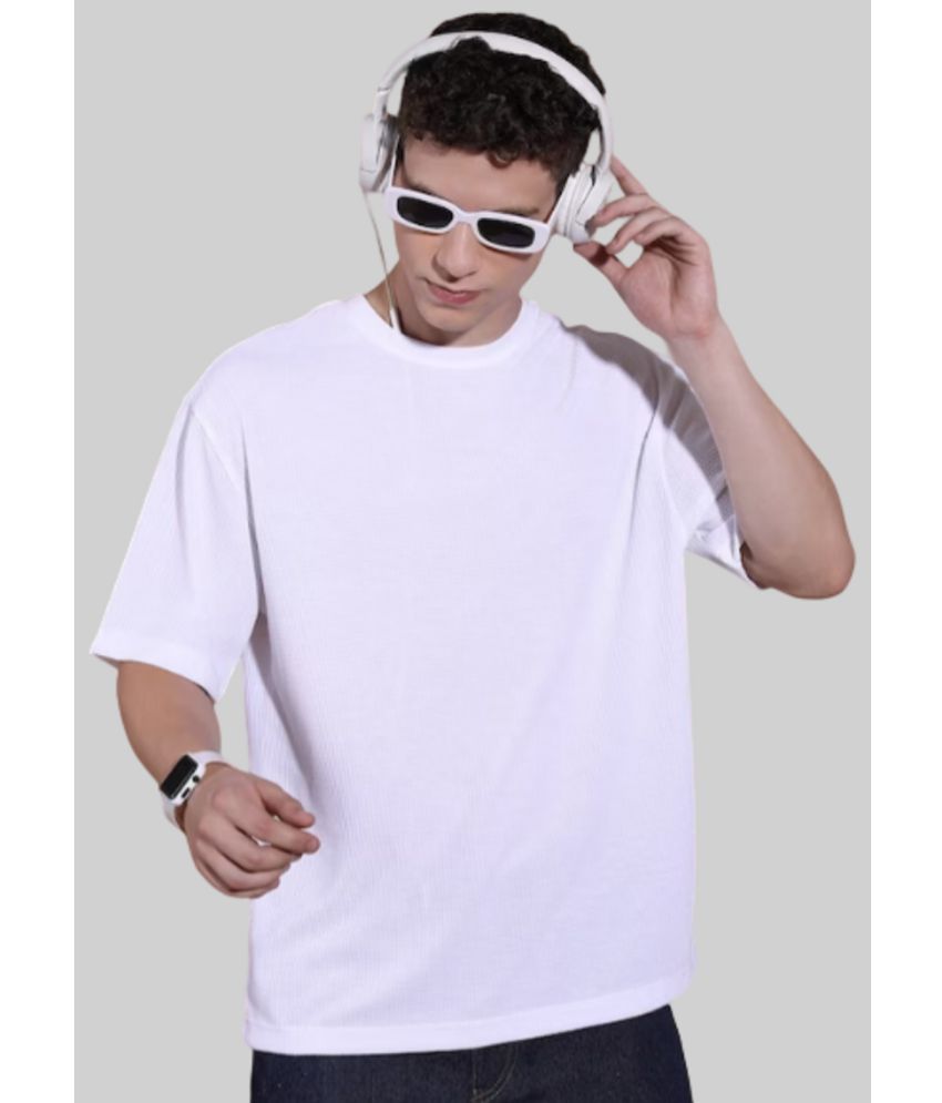     			PPTHEFASHIONHUB Cotton Blend Oversized Fit Solid Half Sleeves Men's T-Shirt - White ( Pack of 1 )