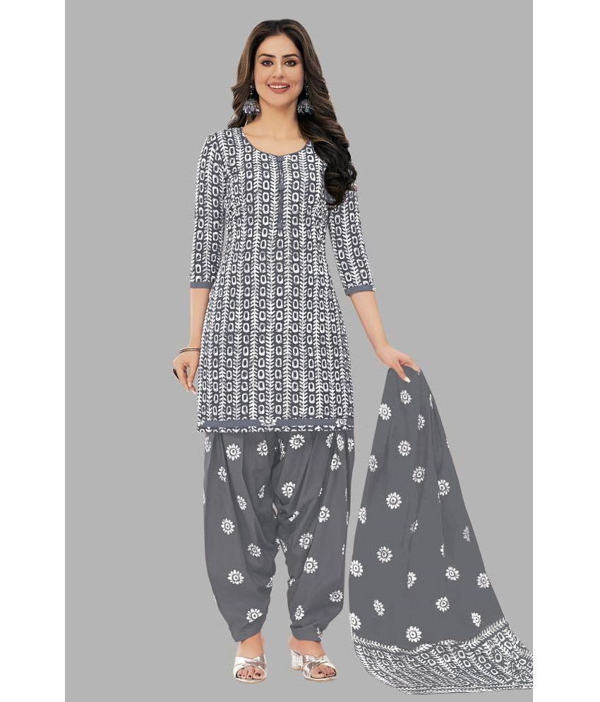     			SIMMU Unstitched Cotton Printed Dress Material - Light Grey ( Pack of 1 )